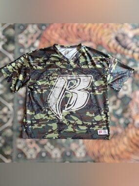 Ruff Ryder’s Camo Football Jersey Mesh Hip Hop 90s DMX Body Fit Green Medium